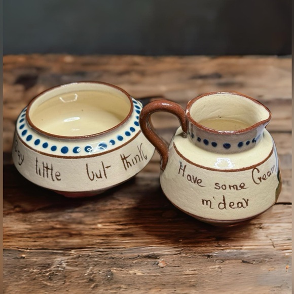 1920s English Cottage Motto Ware Cream & Sugar Basin Set - Picture 4 of 6